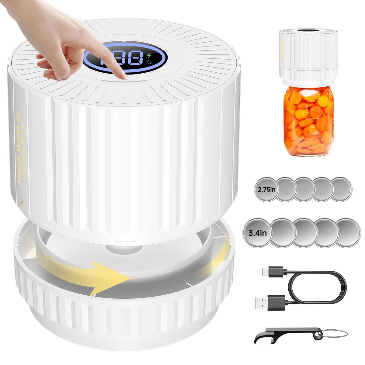 Mason Jar Vacuum Sealer, Electric Cordless Mason Jar Vacuum Sealer for Food Storage and Fermentation