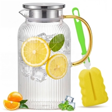 GPED 64 oz Glass Pitcher, Water Pitcher with Lid and Spout, 1.8L Glass Carafe for Fridge