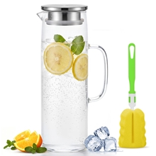 GPED 64 oz Glass Pitcher, Glass Water Jug with Lid and Spout, 1.8L Glass Carafe for Fridge
