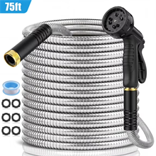 75ft Metal Garden Hose, Stainless Steel Water Hose with 10 Function Nozzles,