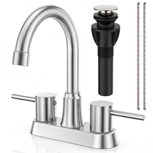 GPED Bathroom Faucets for Sink 3 Hole, 4 Inch Sink Faucet W/ Pop Up Drain and 2 Supply Hoses