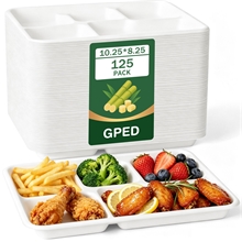 GPED 125 Pack 5 Compartment Disposable Plates, 10.25