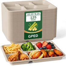 GPED 125 Pack 5 Compartment Disposable Plates, 10.25