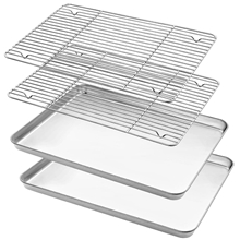 Baking Sheet with Rack Set (2 Pans + 2 Racks), 16” x 12” x 1” Stainless Steel Baking Pan Tray