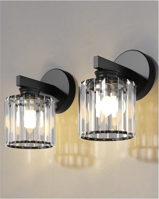 2 Pack Wall Sconces, Crystal Wall Lights,Wall Lamps with Fabric for Bedroom Living Room