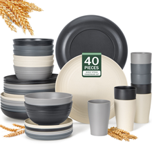 GPED 40-Piece Wheat Straw Dinnerware Sets for 8, Dishes Set with 10