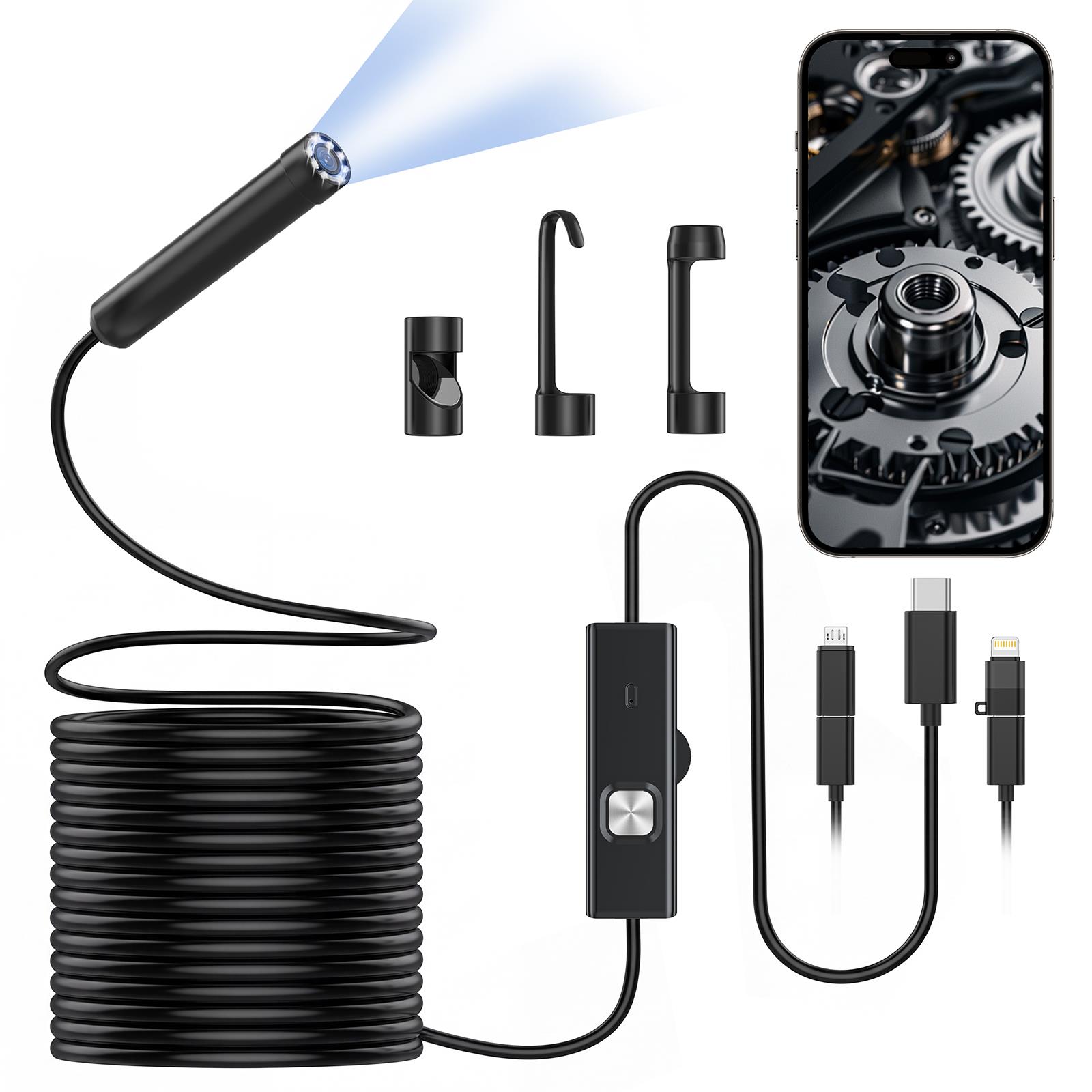 GPED Endoscope Camera with Light,1920P HD Borescope Tools with 8 Adjustable LED Lights