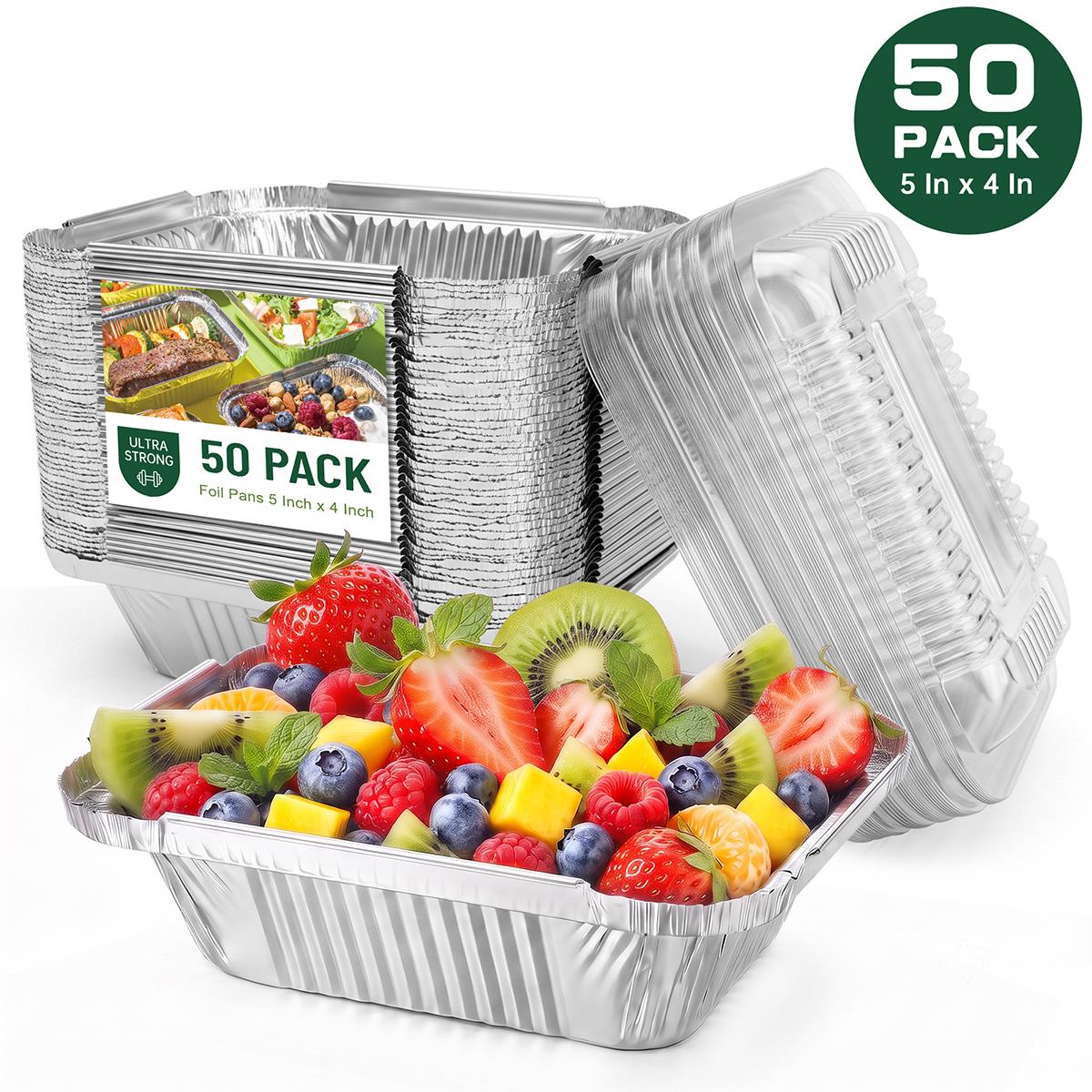GPED 50 Pack Aluminum Pans with Lids, 4
